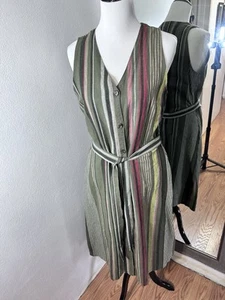 Liz Claiborne Size M Sleeveless A-line Maxi dress cotton linen Y2K pockets - Picture 1 of 9
