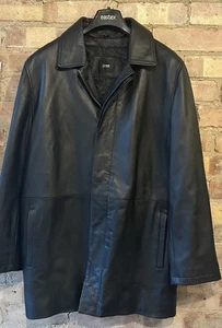 Linea Leather Jacket Coat Mens XL 48” Black Mid Length 33.5” Soft Leather - Picture 1 of 6