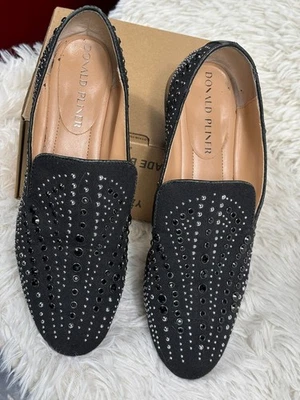 Zapatos Mocasines Donald Pliner Mujer Talla 7 Negro Detalle Estrás Foto 1 de 4