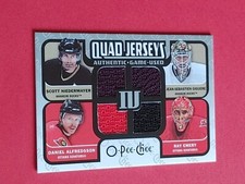 2007-08 O-PEE-CHEE Quad Jerseys #QM-ANGE Giguere Alfredsson Emery Niedermayer 