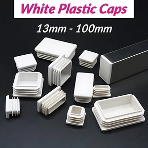 Rectangular Plastic End Caps Blanking Plugs Tube Inserts Bungs White Cover - Picture 1 of 29