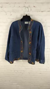 Alfred Dunner Women's Jean Blazer Jacket Denim Embroided Paisley Open Front sz18 - Picture 1 of 6