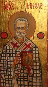 Saint Nicholas Tempera on Wood Hand Painted Orthodox Icon - Picture 1 of 12