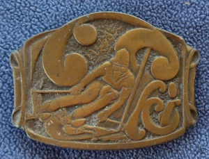 Vintage CDC METALWORKS Brass BELT BUCKLE 1970's - SKIING, Skier, Slalom Ski - Picture 1 of 4