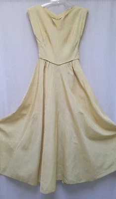 VESTIDO MAXI Vintage Años 40 Amarillo Ondulado Estampado Nube Tafetán - Talla S Foto 1 de 4
