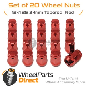 Red Wheel Nuts (20) 12x1.25 Tapered 34mm For Subaru Impreza WRX (BlobEye) 03-05 - Picture 1 of 1