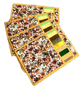 Placemats Set 4 Sunflower Reversible Cottage Quilted Handmade Fall New 12” X 17” - Picture 1 of 10