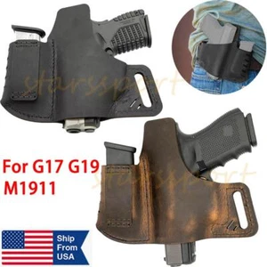 Universal Gun Holster Tactical Concealed Carry Leather Hand Pistol OWB Right - Picture 1 of 14
