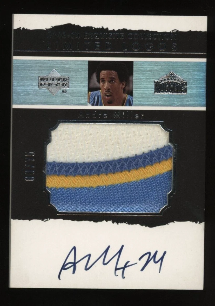 2003-04 UD Exquisite Limited Logos Andre Miller 3-Color Patch AUTO 8/75 Nuggets