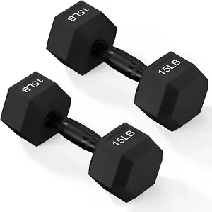 Rubber Encased Exercise & Fitness Hex Dumbbell, Hand Weights with Anti-Slip Meta - Picture 1 of 23