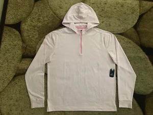 johnnie-O 1/4 Zip Collared Hoodie Pullover Mens Size Medium Pink Striped NWT - Picture 1 of 5
