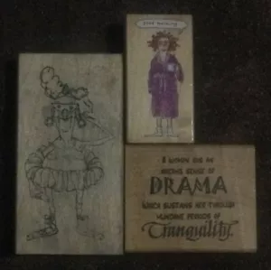 Funny Woman Drama Humor Robe Swimsuit Lot3 Rubber Stamp Craft Scrapbook Tool B13 - Picture 1 of 4
