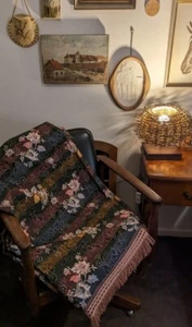 Gorgeous reversible vintage floral double/queen fringed bedspread 60s 70s as new - Picture 1 of 10