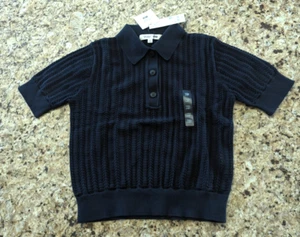 Uniqlo Women's Cotton Pointelle Short Sleeve Polo Sweater Black size XS - Picture 1 of 10