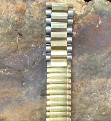 Correa de reloj elástica vintage de 18 mm para hombre Baldwin de dos tonos 1/20 10kt llena de oro nueva de Lote Antiguo Foto 1 de 4