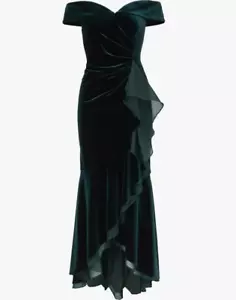 Adrianna Papell Women's Off-The-Shoulder Organza-Trim Velvet Gown Size 4 NWT - Picture 1 of 6