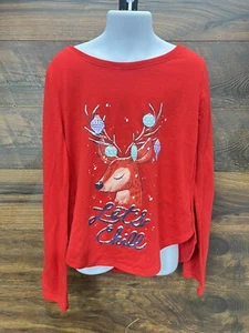 SO Shirt Girl's Size 8 Christmas Long Sleeve Red "Let's Chill" Pajama - Picture 1 of 14
