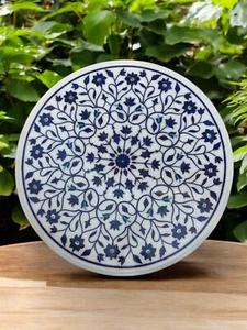36" Beautiful White Marble Coffee Table Top Lapis Lazuli Inlaid Floral Art Decor - Picture 1 of 10