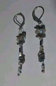 Kette + Ohrringe Labradorit Mondstein 925er Silber 80cm Magnetverschluss ungetr. - Bild 1 von 7