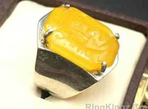 Yellow Agate Mens Ring Zard Yemeni Aqeeq Handmade 925 Sterling Silver - Picture 1 of 6