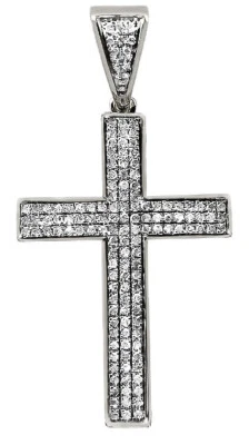 Colgante Cruz Diamante Genuino Pavé Oro Blanco 10K Para Hombre 0.3 ct 1.5" Foto 1 de 4