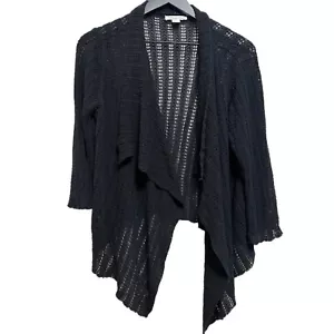 Coldwater Creek Linen Rayon Cotton Open Knit 3/4 Sleeve Black Open Cardigan - Picture 1 of 6