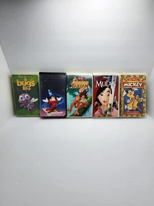 Five VHS Tape Two of Which Are Mickey Mouse All Tested and Working Tarzan Too - Picture 1 of 11