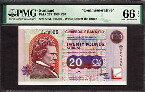 Scotland 1999 Commemorative 20 Pounds Prefix - A/AL Pick-229 GEM UNC PMG 66 EPQ