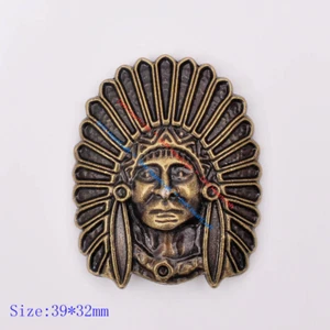 Big Biker Motorcycle Brass Biker Indian Headdress Skull CONCHO Screw Back - Picture 1 of 11