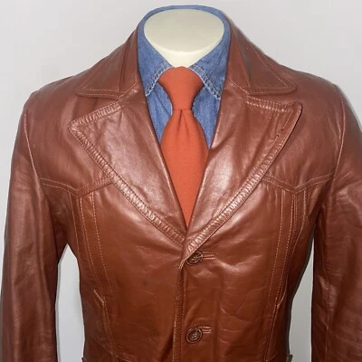 Chaqueta de cuero Bermans de colección años 60 70 gabardina para hombre Donnie Brasco Fight Club 42 Foto 1 de 4