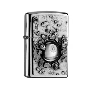 NEU ZIPPO BILLARD-DESIGN SCHWARZ KUGEL BENZINFEUERZEUG 3D DESIGN WINDDICHT OFFIZIELL - Bild 1 von 2
