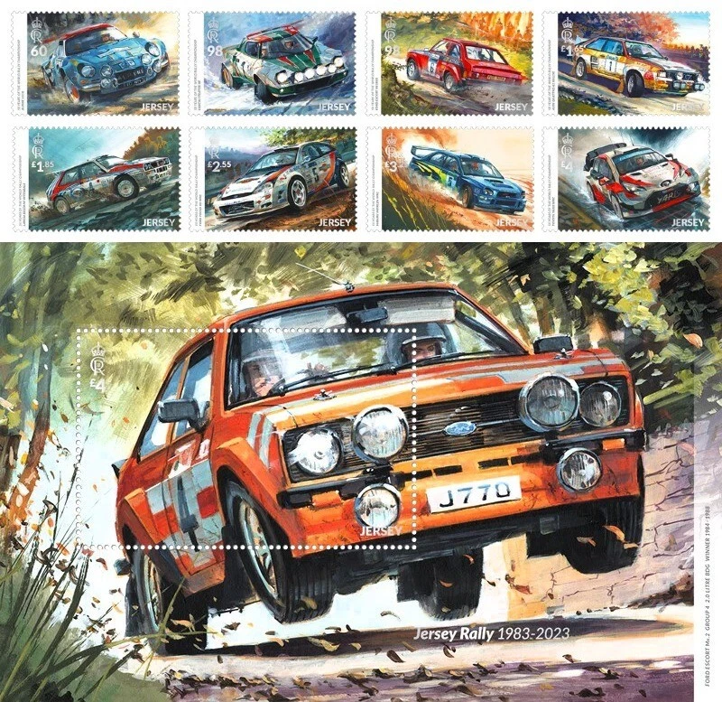 JERSEY  2023  WORLD RALLY CHAMPIONSHIP  SET OF 8 + MINISHEET  MNH - Image 1 of 1