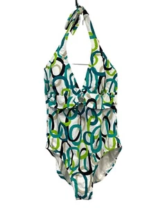 Jantzen Geometric Halter One Piece Swimsuit Womens 14 Tie Back Boho Summer Beach - Picture 1 of 6