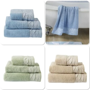 Hand Or Bath Towel, Bath Sheet 100% Cotton Zero Twist Lacie Leaf Border By D&D - Picture 1 of 61