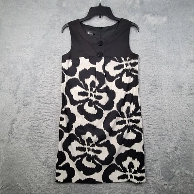 Vestido recto AB Studio para mujer 4 negro blanco con bolsillos florales sin mangas Foto 1 de 4
