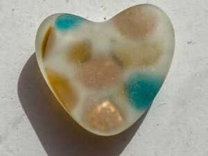 “Cultured" Sea Glass Art Glass Heart - Gold Aqua Turquoise Jewelry Crafts