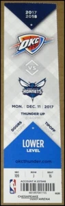 12/11/2017 Oklahoma City Thunder vs Charlotte Hornets Ticket Russell Westbrook - Picture 1 of 3