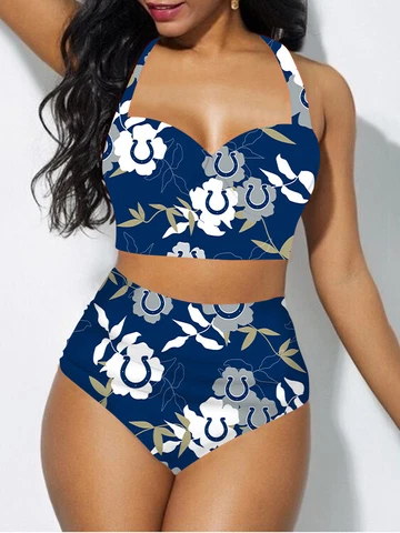 Indianapolis Colts Women 2pcs Halter Swimsuit High Waist Bikini Set Bathing Wear Cover