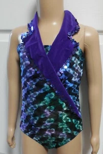 Velvet spandex textured collared Dance Costume Leotard Girls Sm/Int plums NWT - Picture 1 of 5