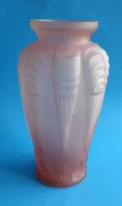 ANCIEN VASE VERRE SIGNE ESPAIVET 1930 ART DECO GLASS VASE SIGNED ROSE h 30cm - Imagen 1 de 6