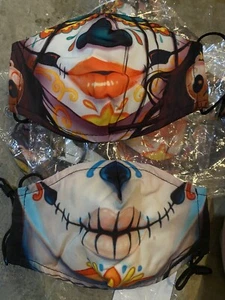 2Pcs Cloth Face Mask, Sugar Skull Masks Washable - Picture 1 of 5