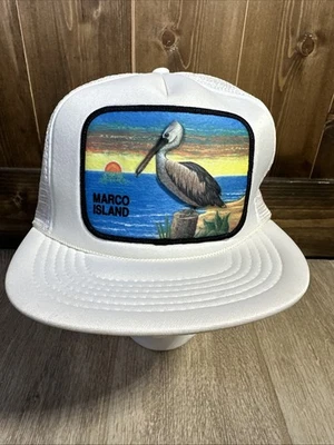 Sombrero Marco Island vintage nuevo sin etiquetas con parches - estilo playa pelícano nunca usado Foto 1 de 4