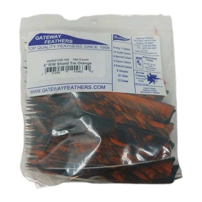 Paquete de 100 plumas Gateway 4" ala derecha: escudo camuflaje árbol naranja 400RSTOR-100 Foto 1 de 4