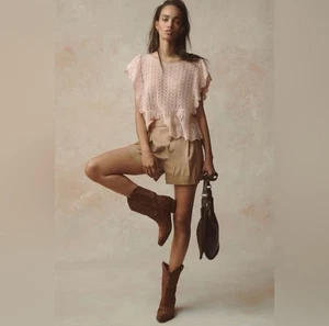 MAEVE by ANTHROPOLOGIE Avery Linen Pleated Trouser Shorts in Cedar Size 14 - Picture 1 of 18
