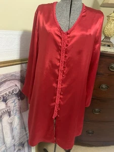 Red Vintage 90s Satin Night Dress By Inner Most Size Medium Button Up - Picture 1 of 12