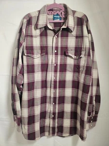 Wrangler Mens XL Tall Pearl Snap Shirt Maroon Plaid Long Sleeve Western Shirt - Picture 1 of 15