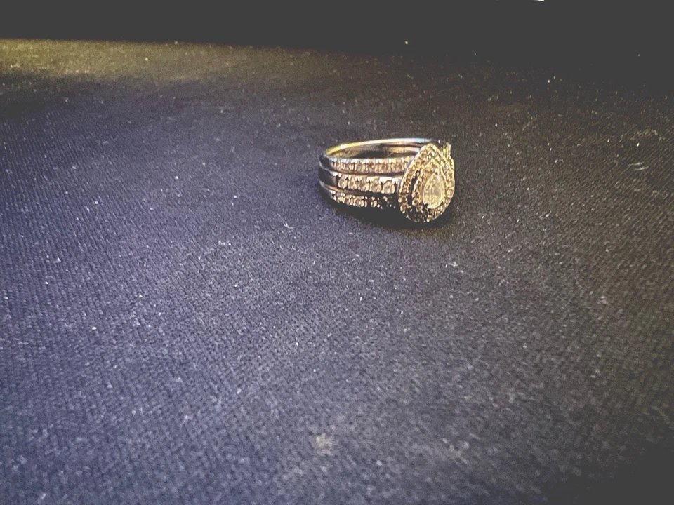 1/2 Ct 14KWG, Pear Shape Ring, 43 Diamonds, Engagement Ring & Enhancer Ring - Image 1 of 4