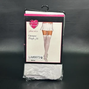 Thigh High Stockings White Opaque Plus Size Halloween Costume Cosplay Rave Dance - Picture 1 of 6
