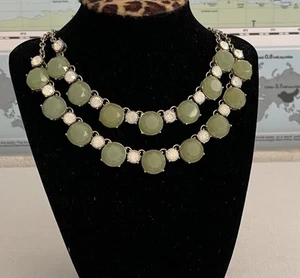ANN TAYLOR LOFT ROUND GREEN STONE STATEMENT NECKLACE NEW WITH TAGS DOUBLE STRAND - Picture 1 of 5
