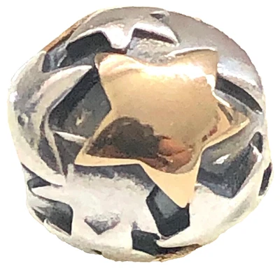 Pandora Plata Esterlina y Oro 14K GRANDE Estrella Dorada Cuentas Dije 790871 Foto 1 de 4